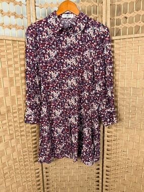 Natural Life Floral Button-Front Dress Burgundy Multi Size Medium